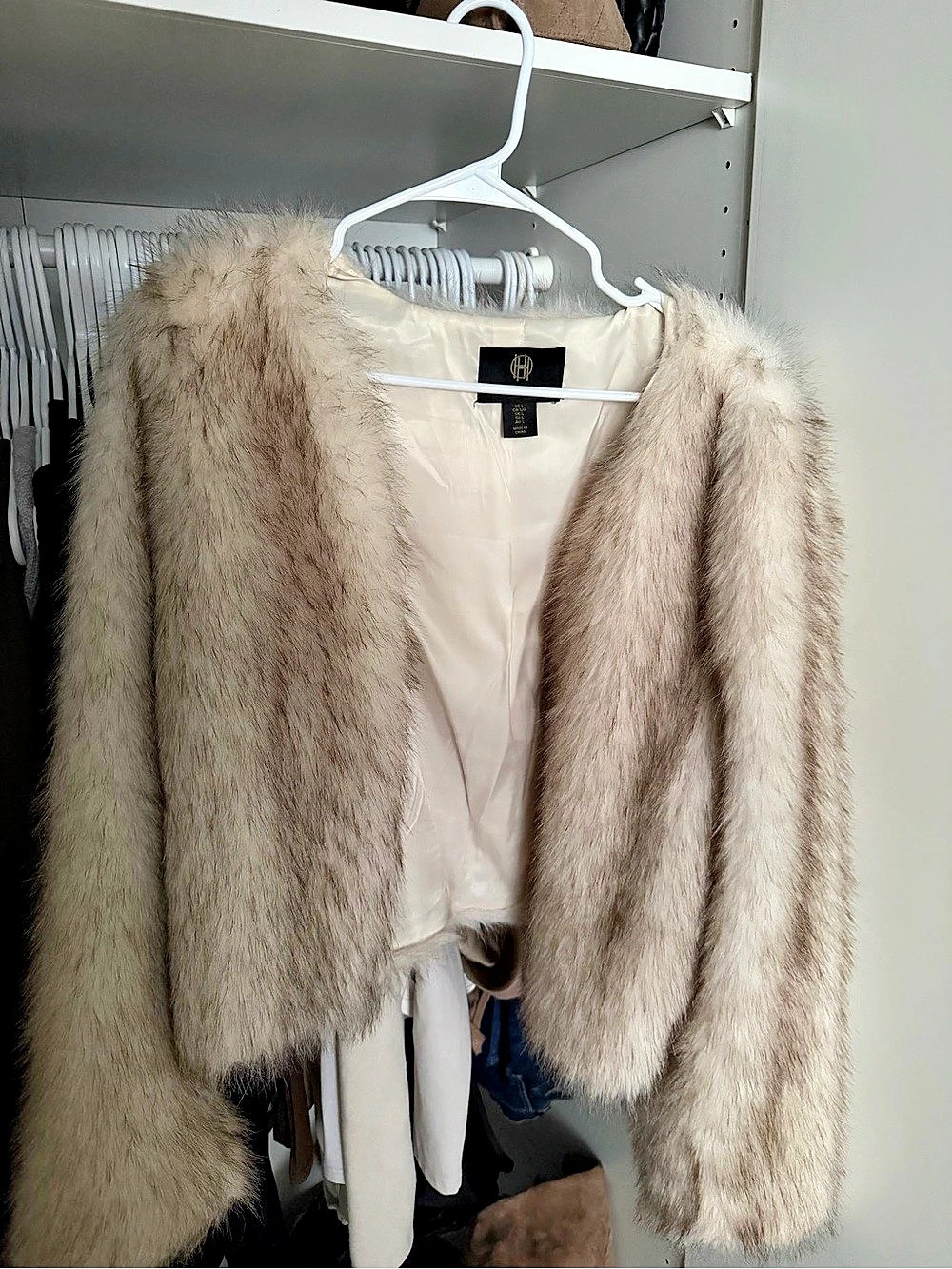 Faux Fur Jacket in Cream & Brown Like New